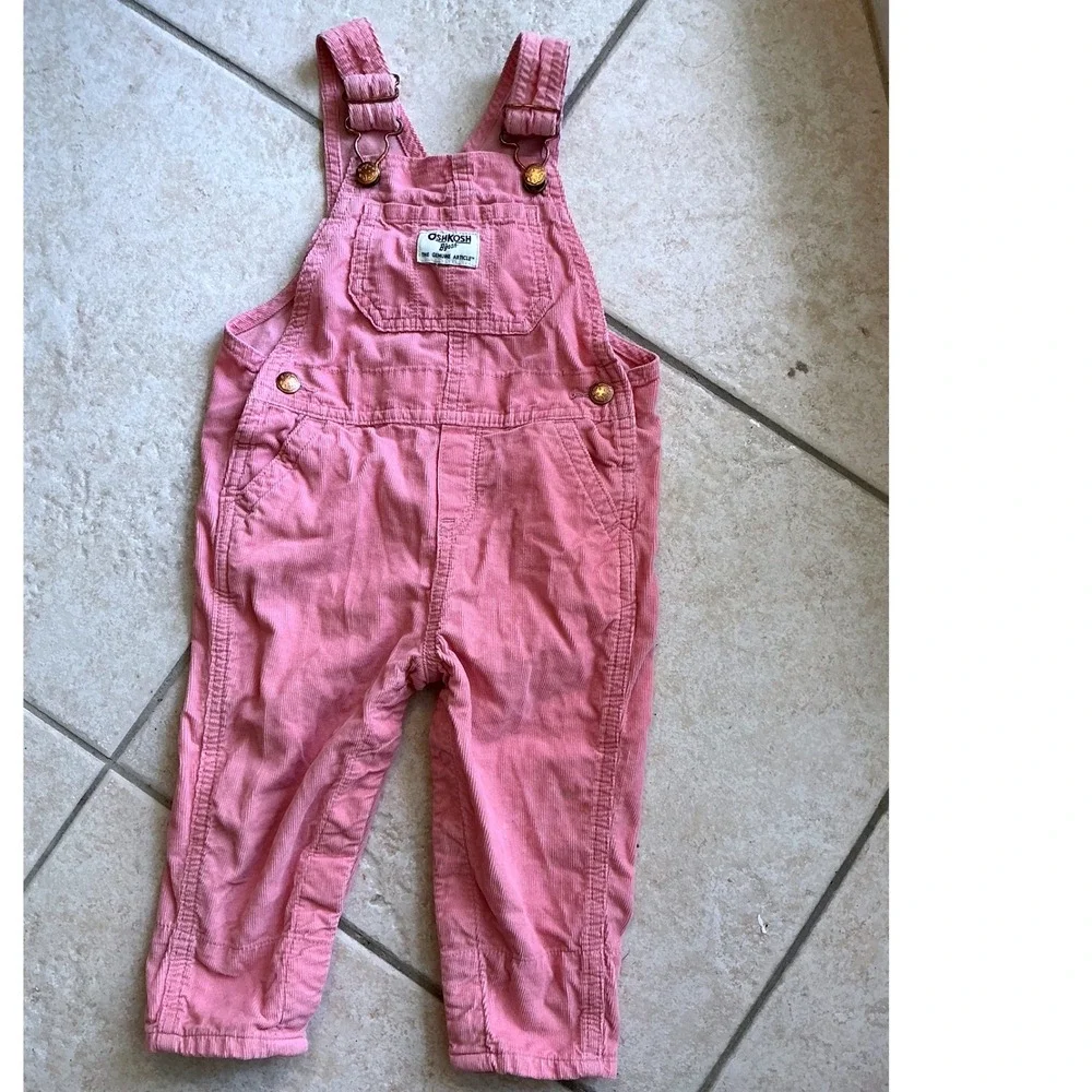 OshKosh B'gosh Corduroy Overalls‎ Kids 18M Pink Good Vestbak Bib Pants Vintage